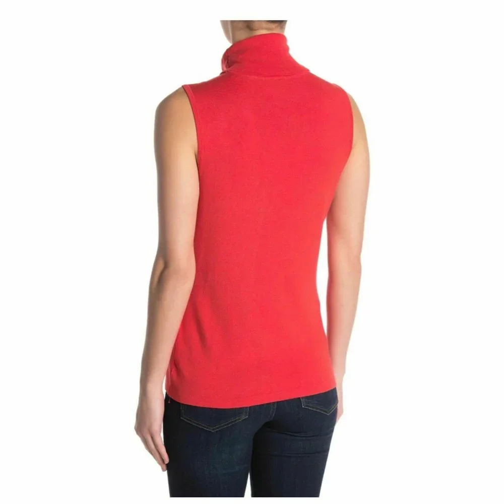 Devotion By Cyrus Turtleneck Tank Top Size S M Sleeveless Coral Red NEW Tag B49 - Picture 2 of 6